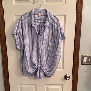 Terra & Sky Light Purple and White Striped Button-Down Shirt